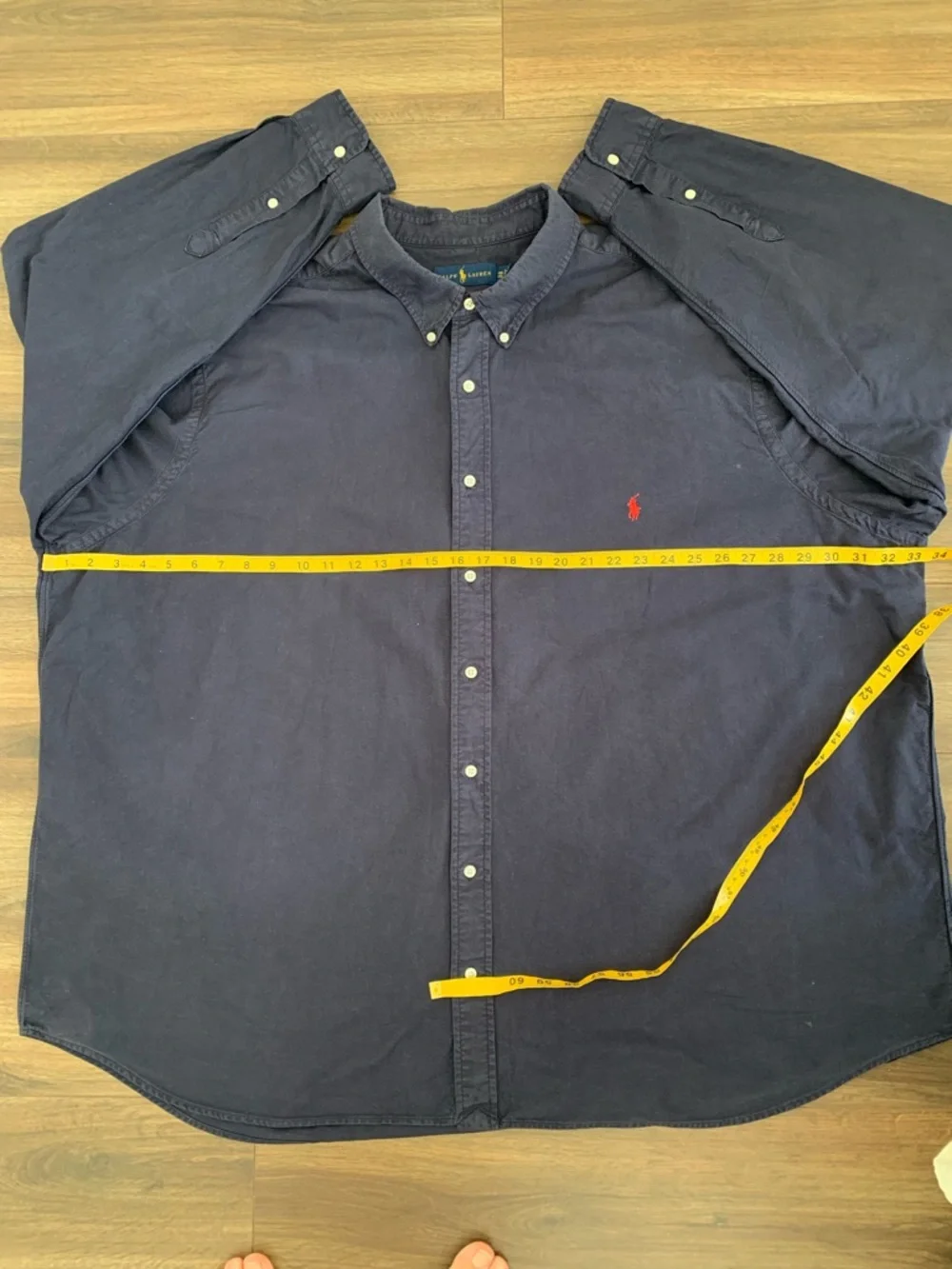 Ralph Lauren 100 % cotton Navy Button-Down long sleeve Shirt with Red Pony Logo - Picture 5 of 8